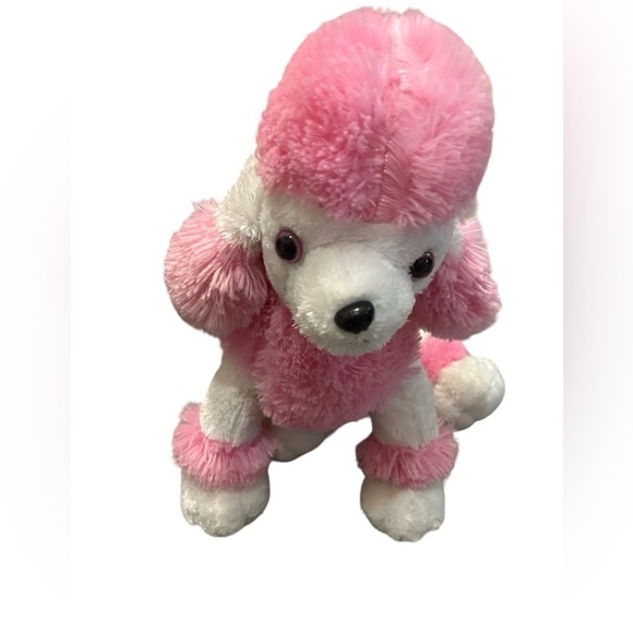 VTG Bear Factory Puppy Dog Poodle Plush Upright w/Pouch Pink White Fluffy 2001 - Picture 1 of 7